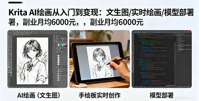 Krita AI绘画从入门到变现：文生图/实时绘画/模型部署，副业月均6000元